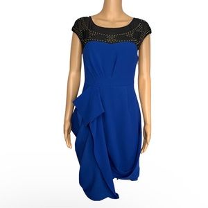 BBG MAXAZRIA Rare Sapphire Blue Beaded Lined High Low Asymmetrical Dress